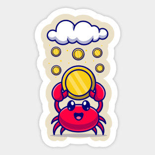 Cute Crab Holding Gold Coin Cartoon Sticker